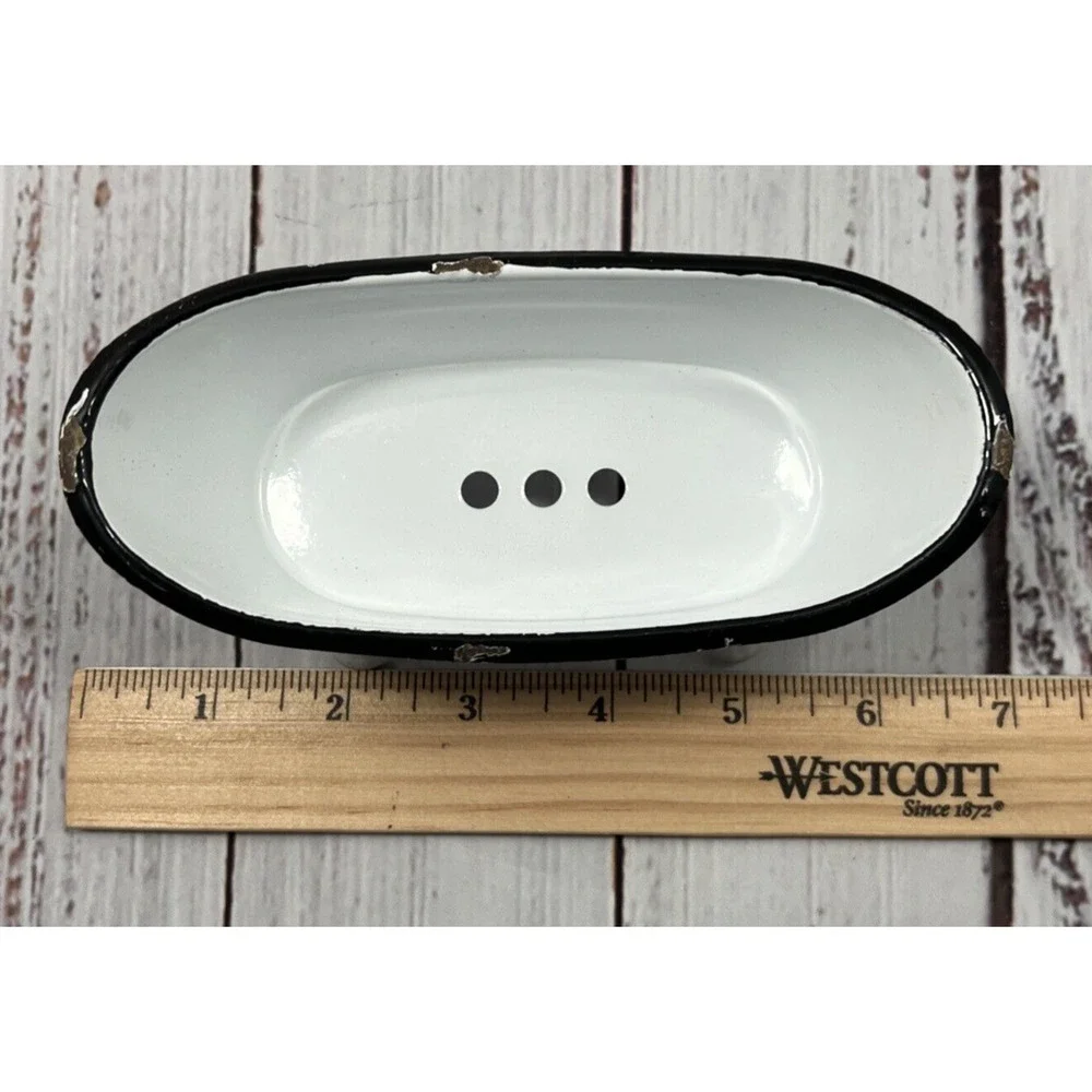 White Bathtub Enamelware Soap or Scrubby‎ Sponge Holder 5.5 Inches Farmhouse